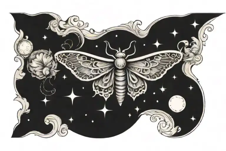 Moth Music And Moon Phases Sternum Tattoo Design