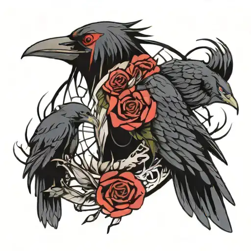 Black Crows And Itachi On Right Shoulder Sleeve