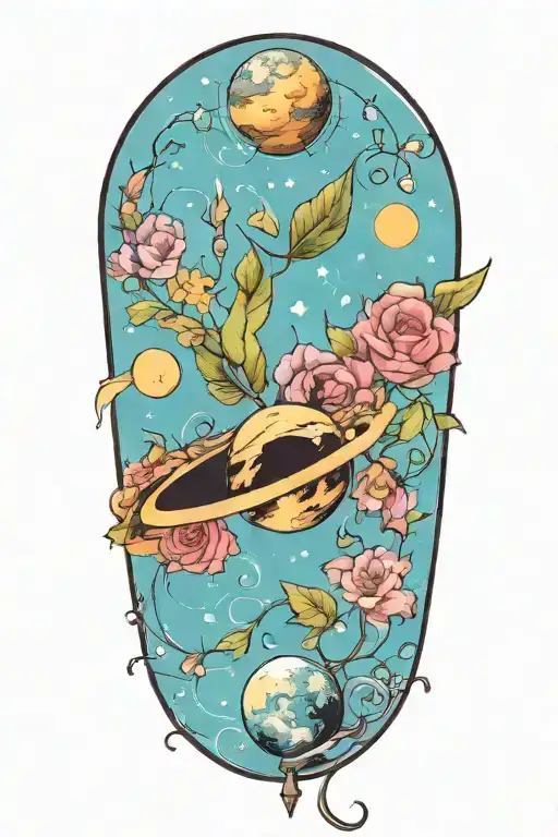 A Floral Wreath Encircling A Stylized Solar System