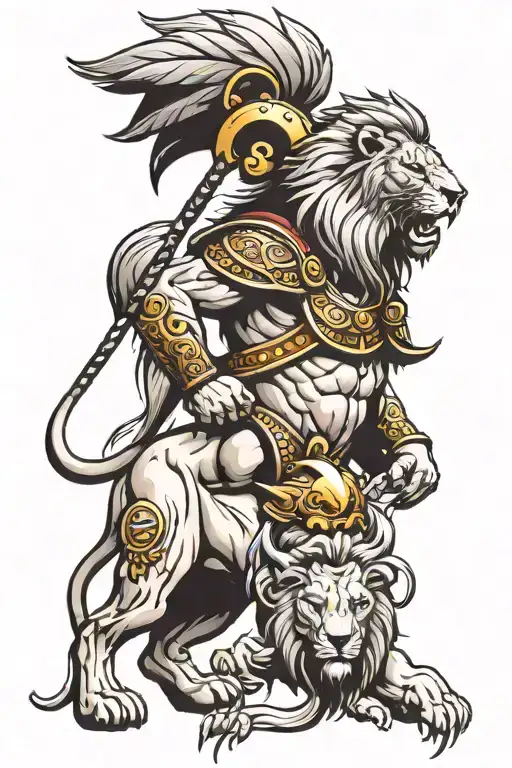 Spartan With Lion Surrounded