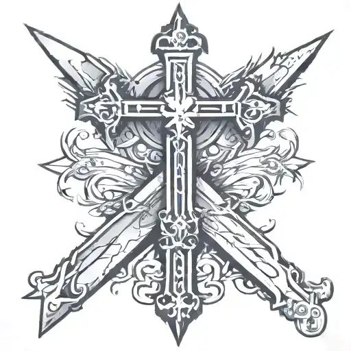 Christian Cross Made Into Sword Black Grey