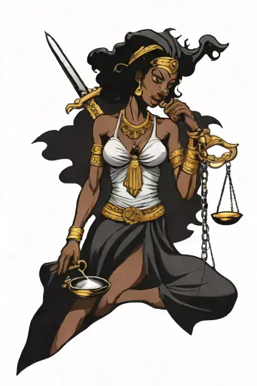 African Lady Justice Holding Scales And Sword