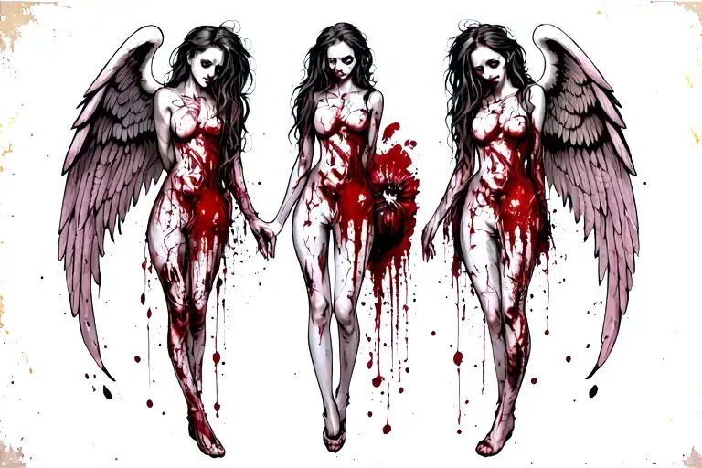 Winged Female Zombie Girl All Bloody