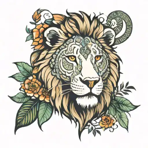 Lion Mandala Jungle Scene