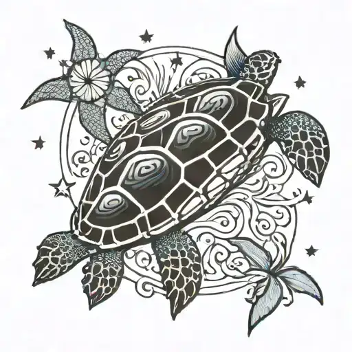 Sun Moon Stars Ocean Sea Turtle