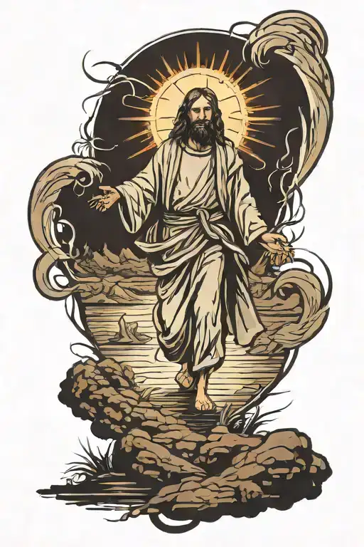 Person Walking Though The Dark Into Light Shinning With Jesus