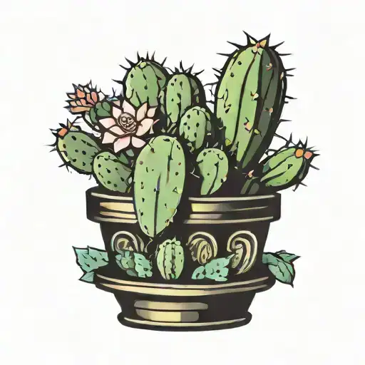 Cactus In A Decorated Pot