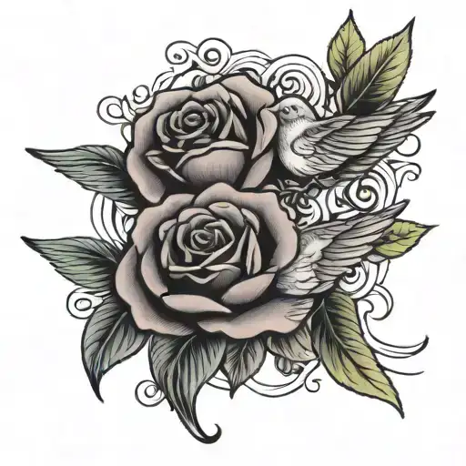 Rose Two Birds Flying