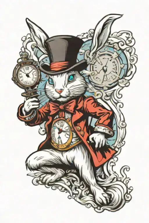 Alice In Wonderland White Rabbit Holding Pocket Watch With Water Inside