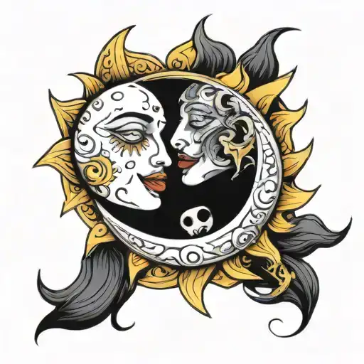 Sun And Moon Hugging With A Happy A Face