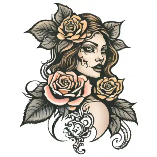 Female Face And Rose