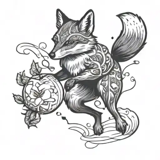 Black And White Fox Leaping Onto Apple