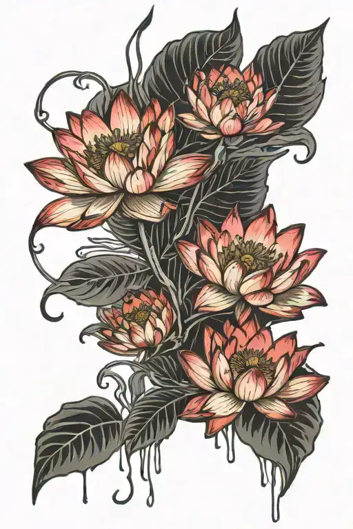 Skul Red Blod Water Lily Flowers Growing