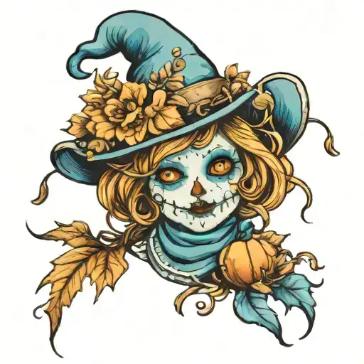 Blue Pumpkin Cute Feminine Flowers Scarecrow