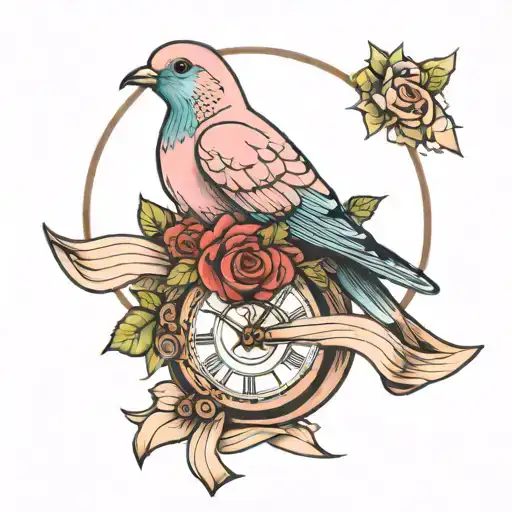 Rose Dove Angles Clock Ribbon