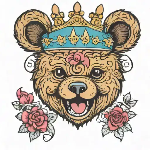 Teddy Bear Head With Happy Eyes And Tongue Wearing A Crown That Says Baby Boy