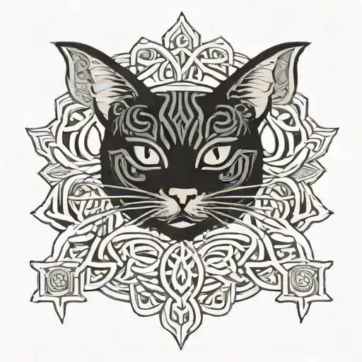 Celtic And Thai Design With Black Cat