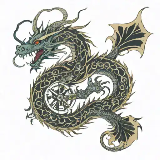 Fine Line Feminie Dragon With Europe Symbols Incorporated