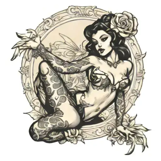 A Black And White Partially Nude Burlesque Dancer