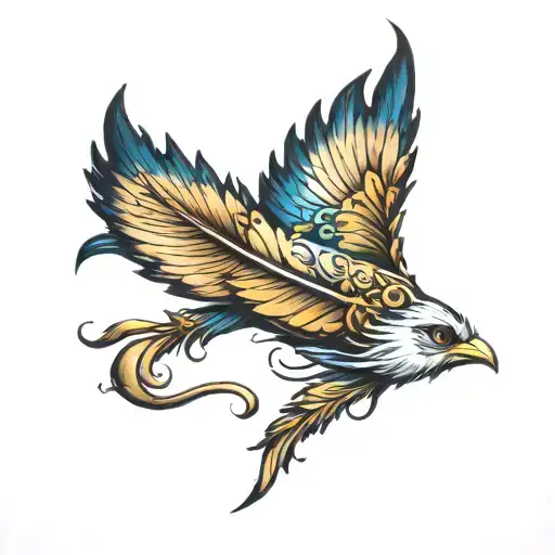 Quill In A Ink Filled Ocean With A Scroll In The Sky