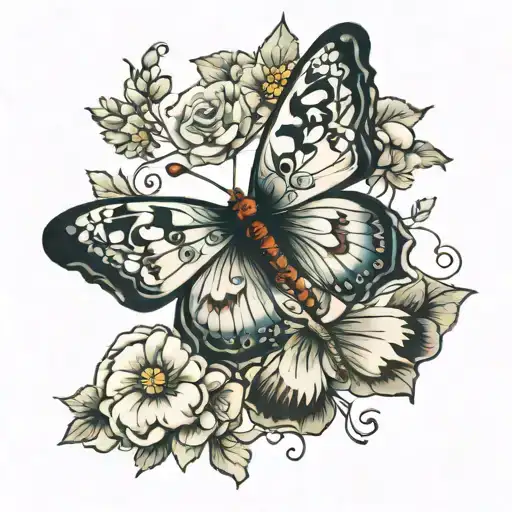 Butterfly's With Old English Birth Years And Flowers