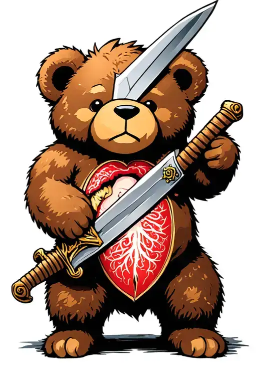 A Plush Bear Cuts A Lung Using A Huge Sword
