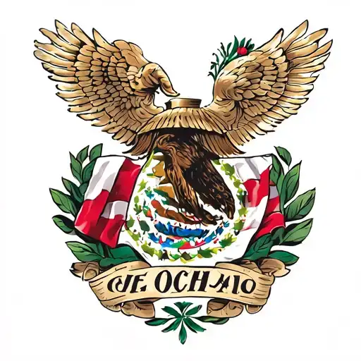 Mexican American Flag With Last Name Ochoa In The Middle