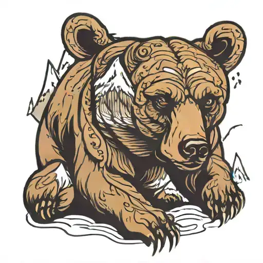 Bear Sitting Looking At Mountains