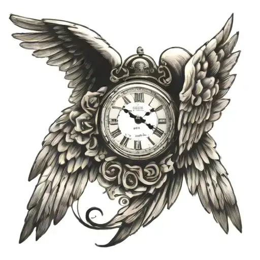 Clock And Wings Of An Angel Holding Hands