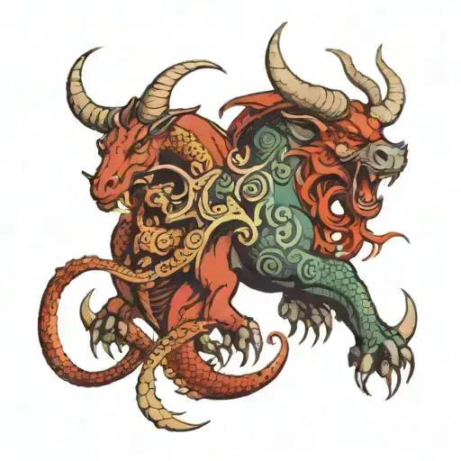 Dragon And Taurus Bull With Time