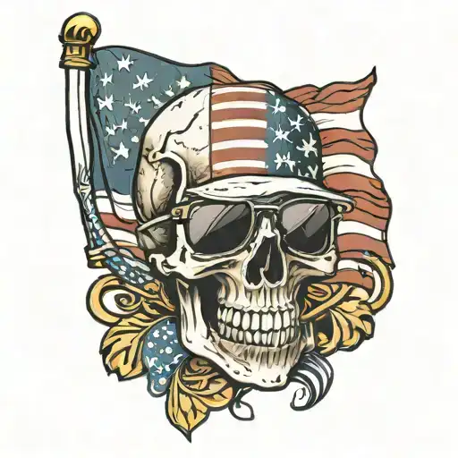 Skull With Sunglasses With American Flag Merged And Marine Corps Logo