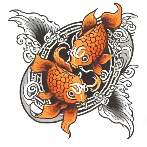 Letter L And T With 2 Koi Fish Yin Yang