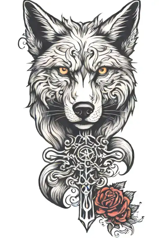 Cross With A Wolf Head