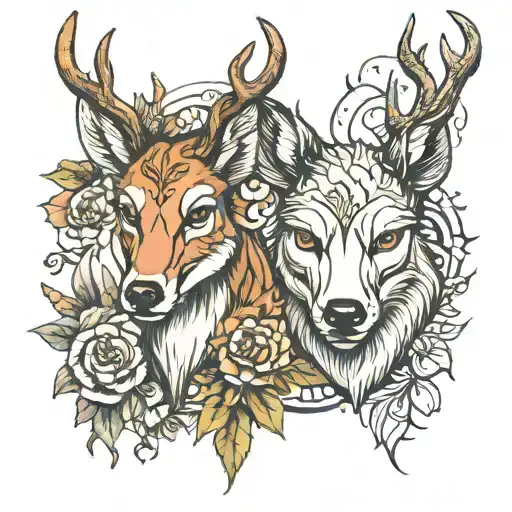 Tattoo Deer And A Wolf