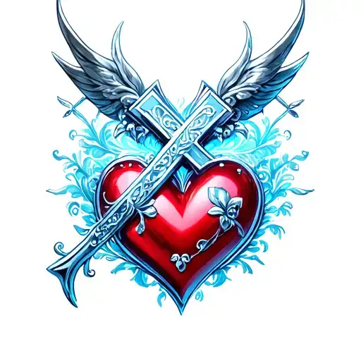 3D Chrome Heart Cross