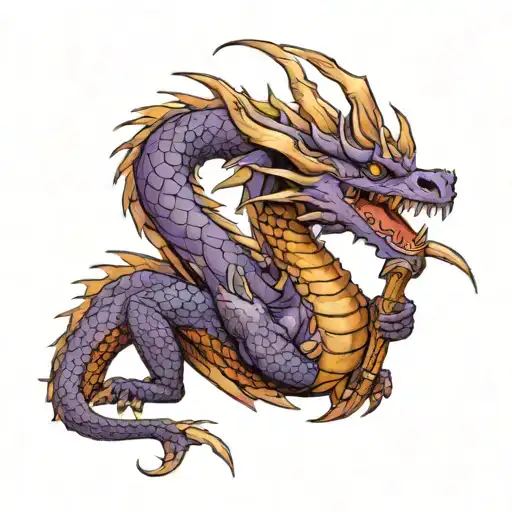Purple Female Dragon After Devouring A Knight And Using His Sword As A Toothpick