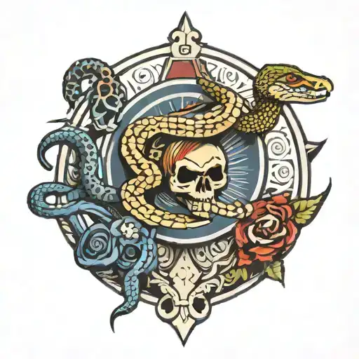 French War Symbol Surrounded By A Snake