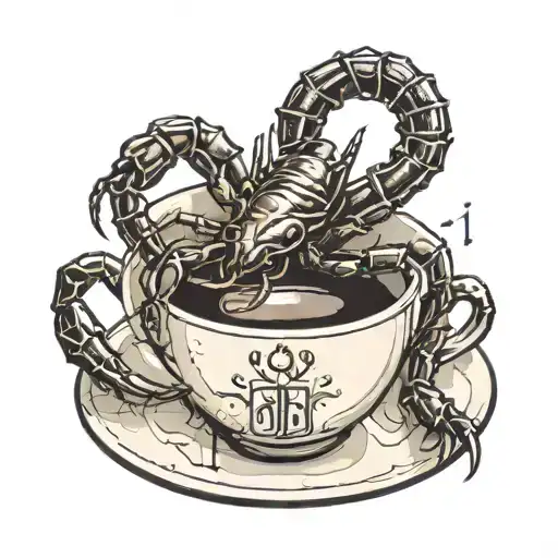 A Sleek And Modern Tattoo Of A Scorpion Sitting On A Coffee Cup With Binary Code Wrapping Around