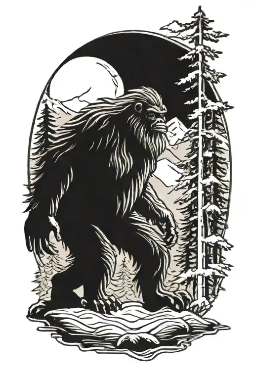 Outline Of A Sasquatch Filled With Forest Landscape