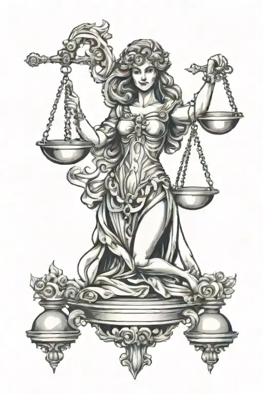 Black Lady Justice Holding Scales And Sword