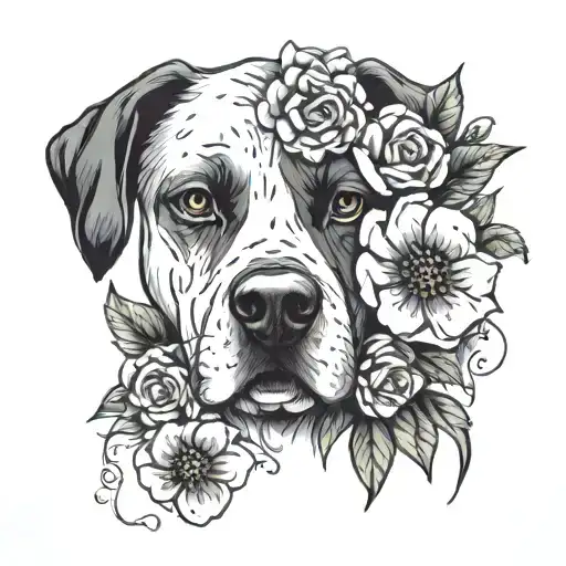 Dog Nose Print With Viny Flowers Wrapped Around Forearm