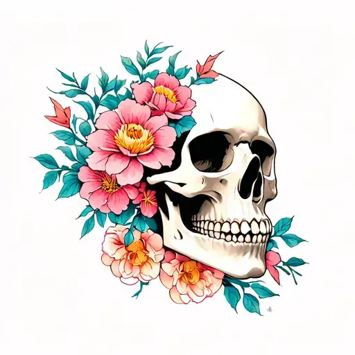 Japanese Skull And Flowers
