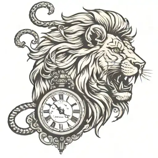 Lion Roaring With Pocket Watch