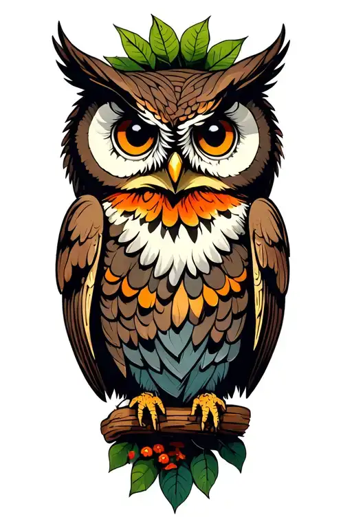 Owl In Tree With Treehouse