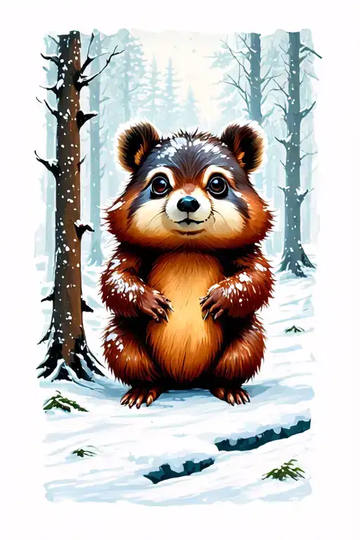 A Tanooki In A Snowy Forest