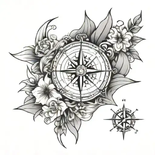 Compass Rose I N 3D Flowers And Waves Crashing