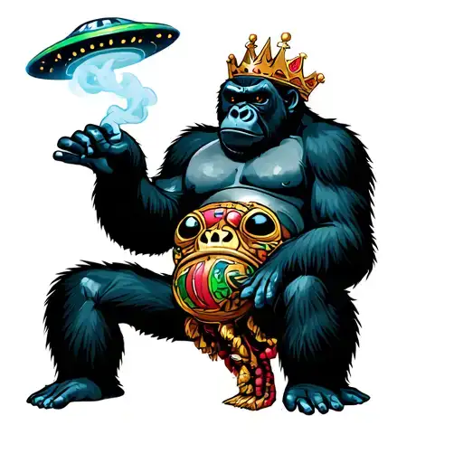 King Gorilla Smoking Alien In Ufo