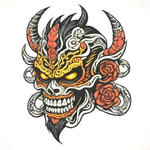 Oni Mask With Sugar Skull Designs