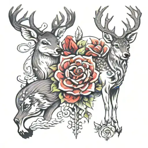 Tattoo With A Deer And A Wolf Side By Side