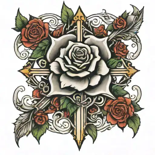 Hunting And Cross And Rose Intertwined